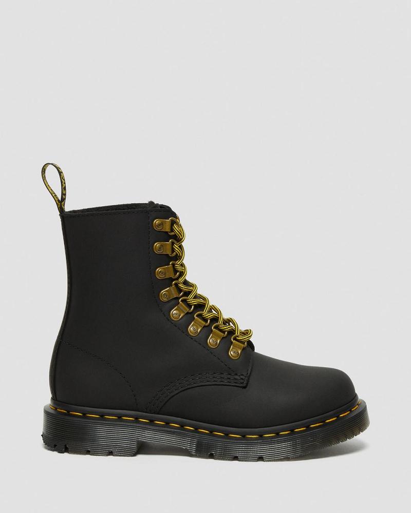 Women's Dr Martens 1460 Pascal DM's Wintergrip Leather Lace Up Boots Black | AU 185PJJ